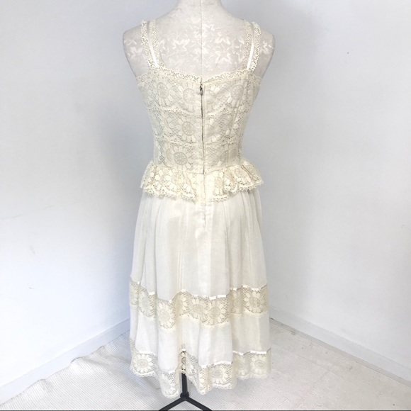 70s Vintage S/M Boho Floral Lace Midi Dress Cream - Picture 6 of 13